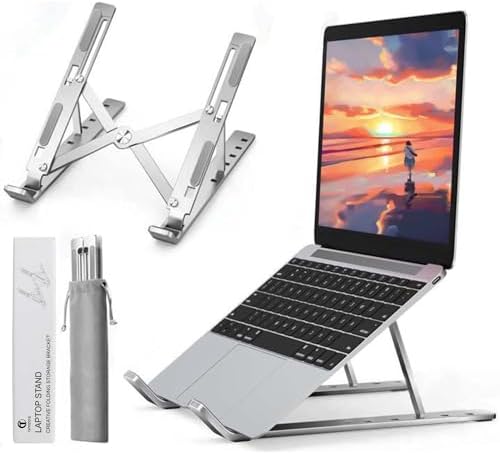 BONTEC Portable Laptop Stands for 10-17.3 inch Laptops Tablet, 7 Levels Height Adjustment Aluminum Laptop Computer Riser, Ventilated Cooling Desktop Laptop Holder Supports up to 20KG