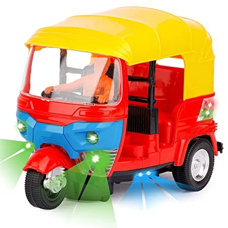 Tricycle Auto Rickshaw Toys with Attractive Light Sound Battery Operated 3 Wheel Tricycle Toy Musical LED Light Auto for Kids Boys and Girls