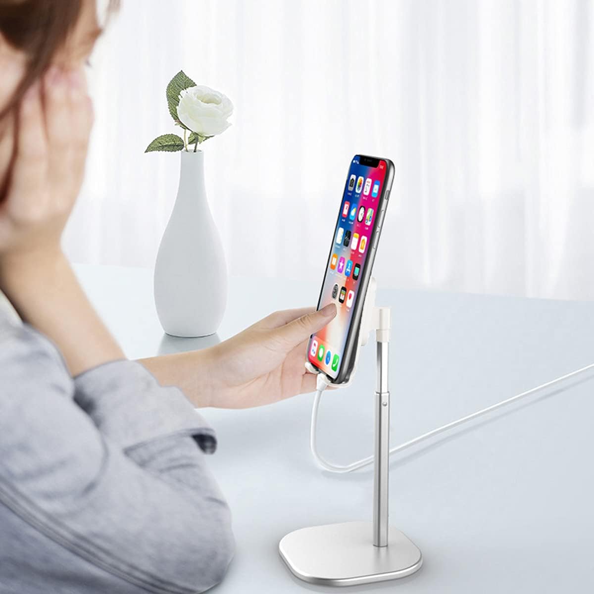 Desktop Tablet Stand, Adjustable Aluminum Alloy Phone Holder for Remote Teaching Live Streaming