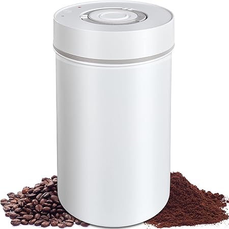 OSTOE Coffee Vacuum Canister Coffee Bean Storage Coffee Jars for Counter Vacuum Seal Container Airtight with Electric Airtight Lids, Stainless Steel Coffee Canister for Ground Coffee 1.8L White