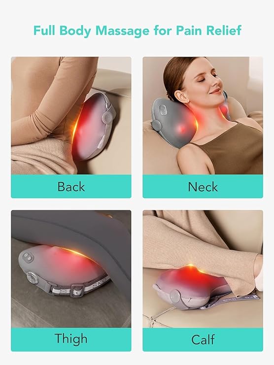 SKG Shiatsu Back Massager with Heat,Cordless Back and Neck Massager for Pain Relief Deep Tissue,4D Electric Kneading Massage Pillow for Upper and Lower Back,Gifts for Women Men T1-2 PRO