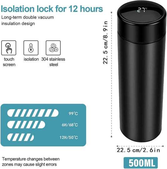 500ml Smart Thermos Cup, LED Temperature Display Water Bottle, Stainless Steel Vacuum Travel Mug for 24 Hours, Hot and Cold Tea Coffee Vacuum Thermoses Cup for School, Home, Office