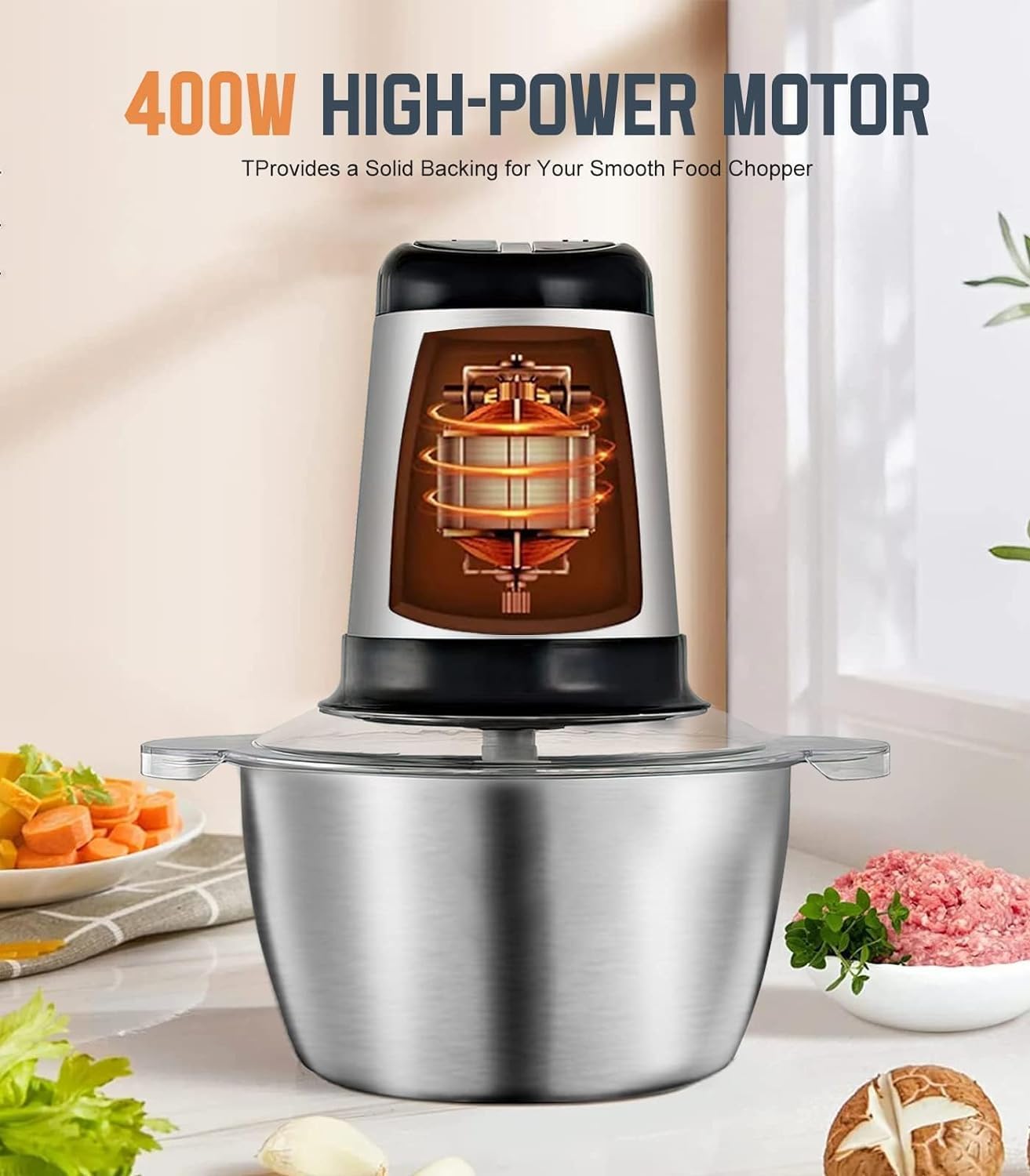 Electric Food Chopper/Meat Processor Vegetable Onion Grinder chopping machine, 2 Speed Setting, Detachable Stainless Steel Quad 4 Blades, Power Rating 1200 Watt 5L