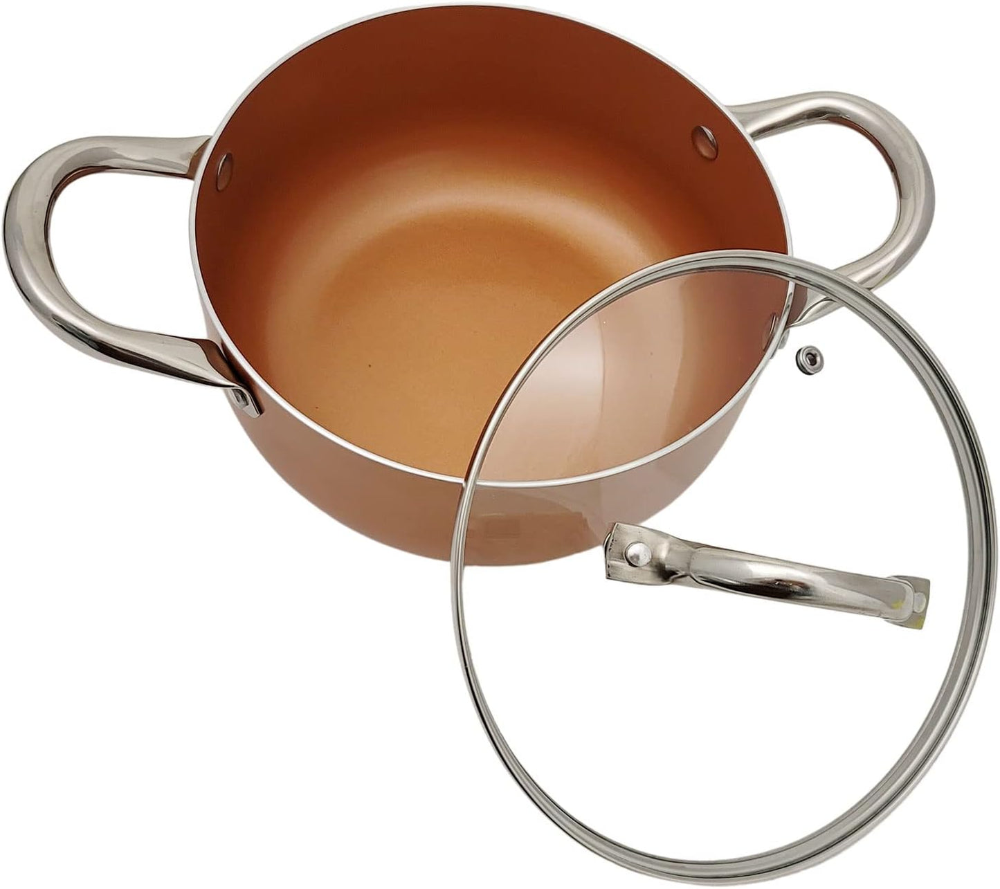 Nonstick Copper Ceramic Dutch Oven Stew Soup Pot Braiser with Stainless Steel Handles &amp; Vented Glass Lid (6.5 Qt)