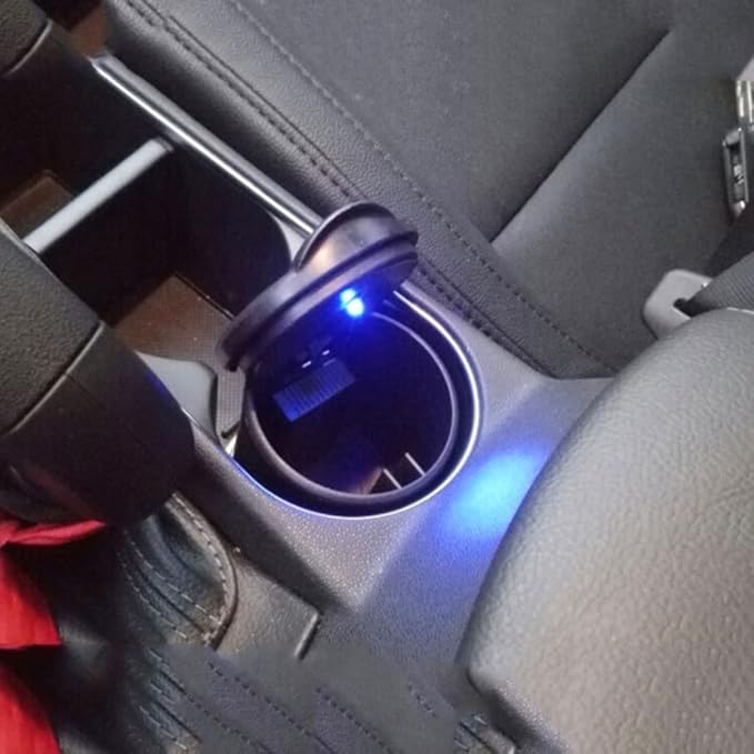 Fireproof Cylinder Shaped Car Cigarette Ashtray with Blue LED Light