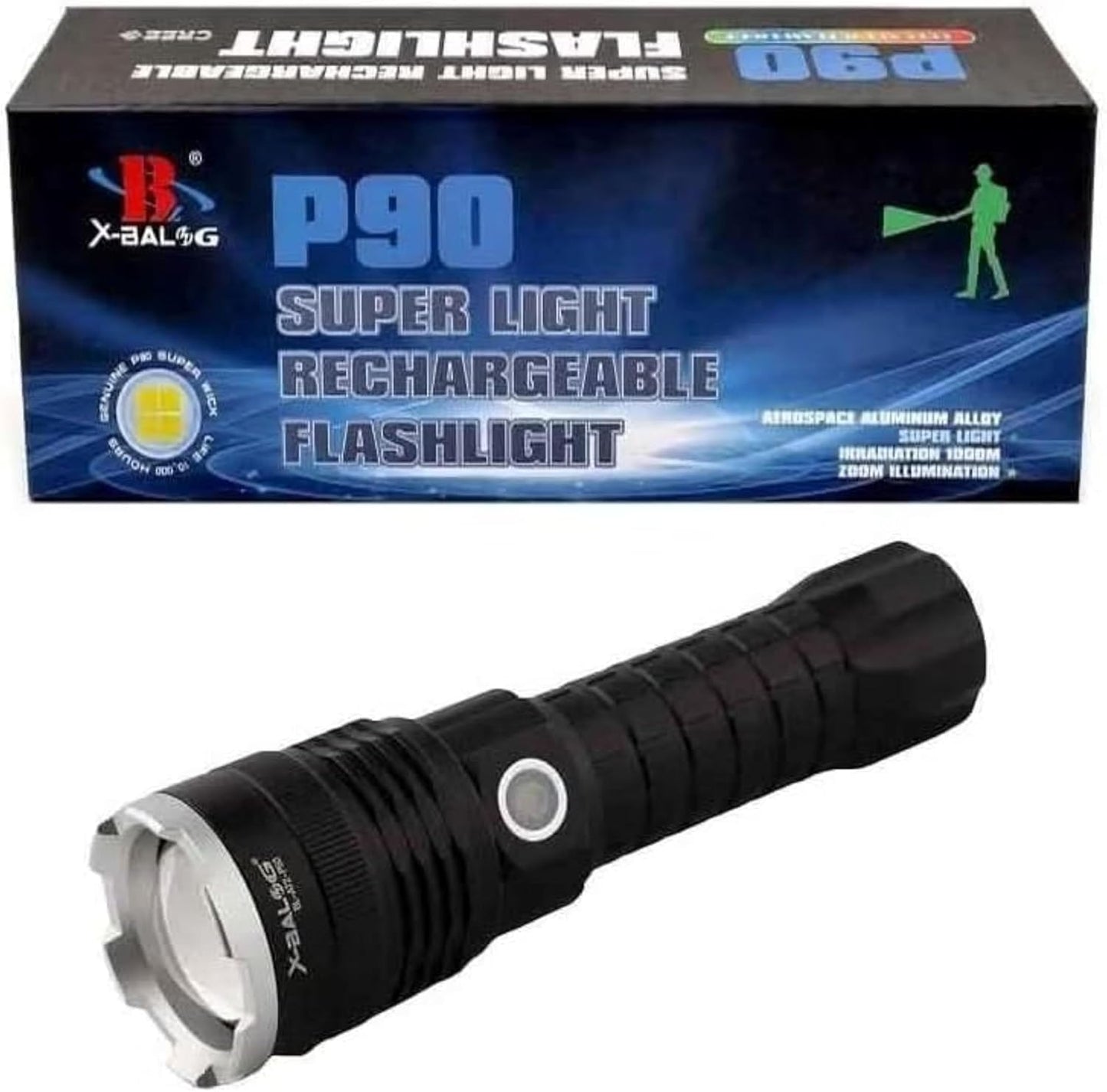 P 90 Super Light Rechargeable Flashlight 90000 High Lumens, High Power Led Flashlight, XHP70.2 Powerful with Zoomable, 5 Modes, IPX7 Waterproof, Flashlight for Camping, Hiking, Emergencies