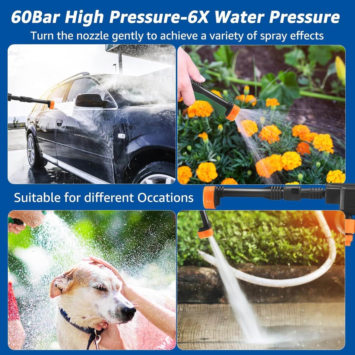 High Pressure Water CLEANING GUN, Portable Cordless Pressure Water Gun, Car Washer Cleaner with Adjustable 6 Modes Nozzle for Cleaning Garden...