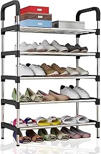 5 Tier Metal Freestanding Shoe Rack-Portable Shoe Cabinet Easy to Install Shoe organizer for Home and Living rooms (Black)