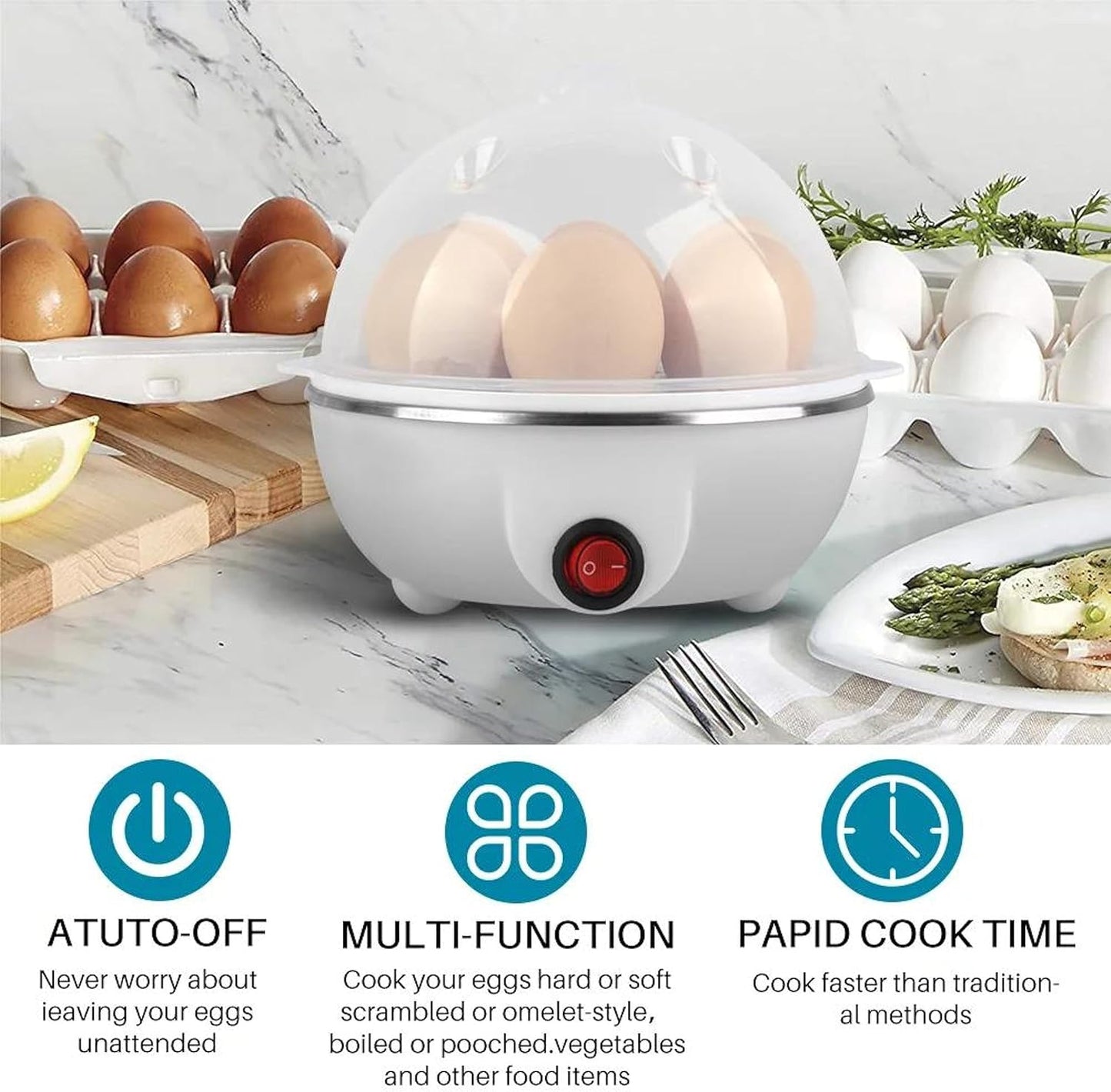 Egg poucher, 350W Electric Egg Beater, White Egg Steamer, Egg Cooker, 7 Egg Volume Steamed Egg Automatically Closed, Double Steamed Egg. Color：Assorted