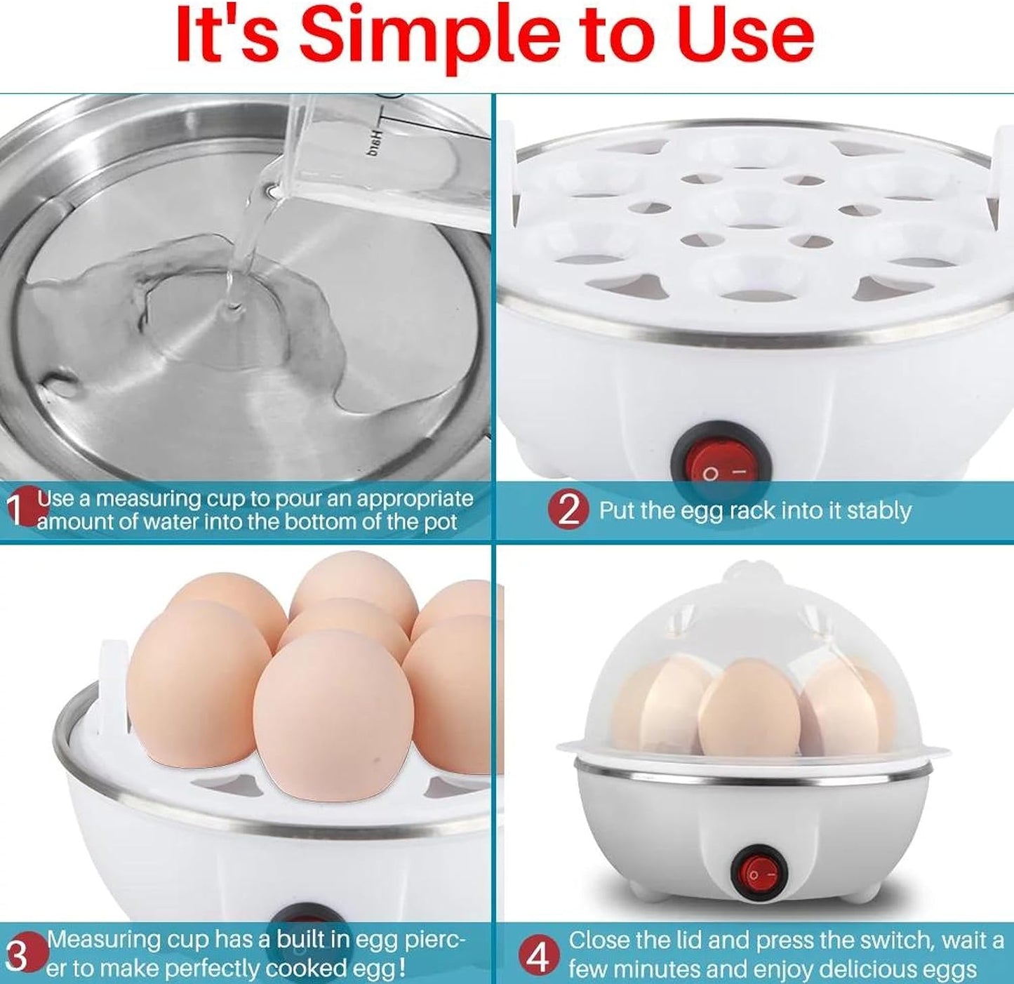 Egg poucher, 350W Electric Egg Beater, White Egg Steamer, Egg Cooker, 7 Egg Volume Steamed Egg Automatically Closed, Double Steamed Egg. Color：Assorted