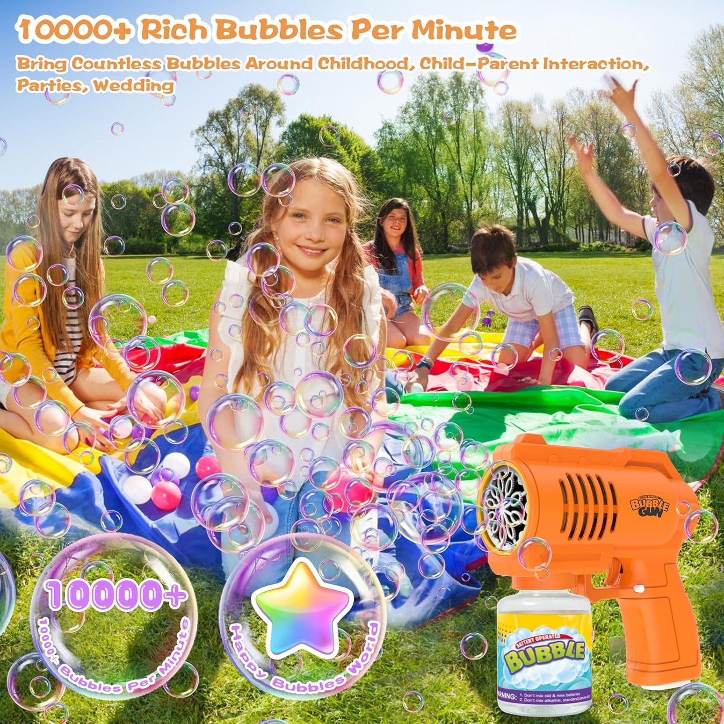 Bubble Machine Bubble Gun for Kids，Silent Automatic 10 Hole with LED Bubbles Making Toy，Bubble Maker Toys 10000+ Rich Bubbles Per Minute with 130ml Bubble