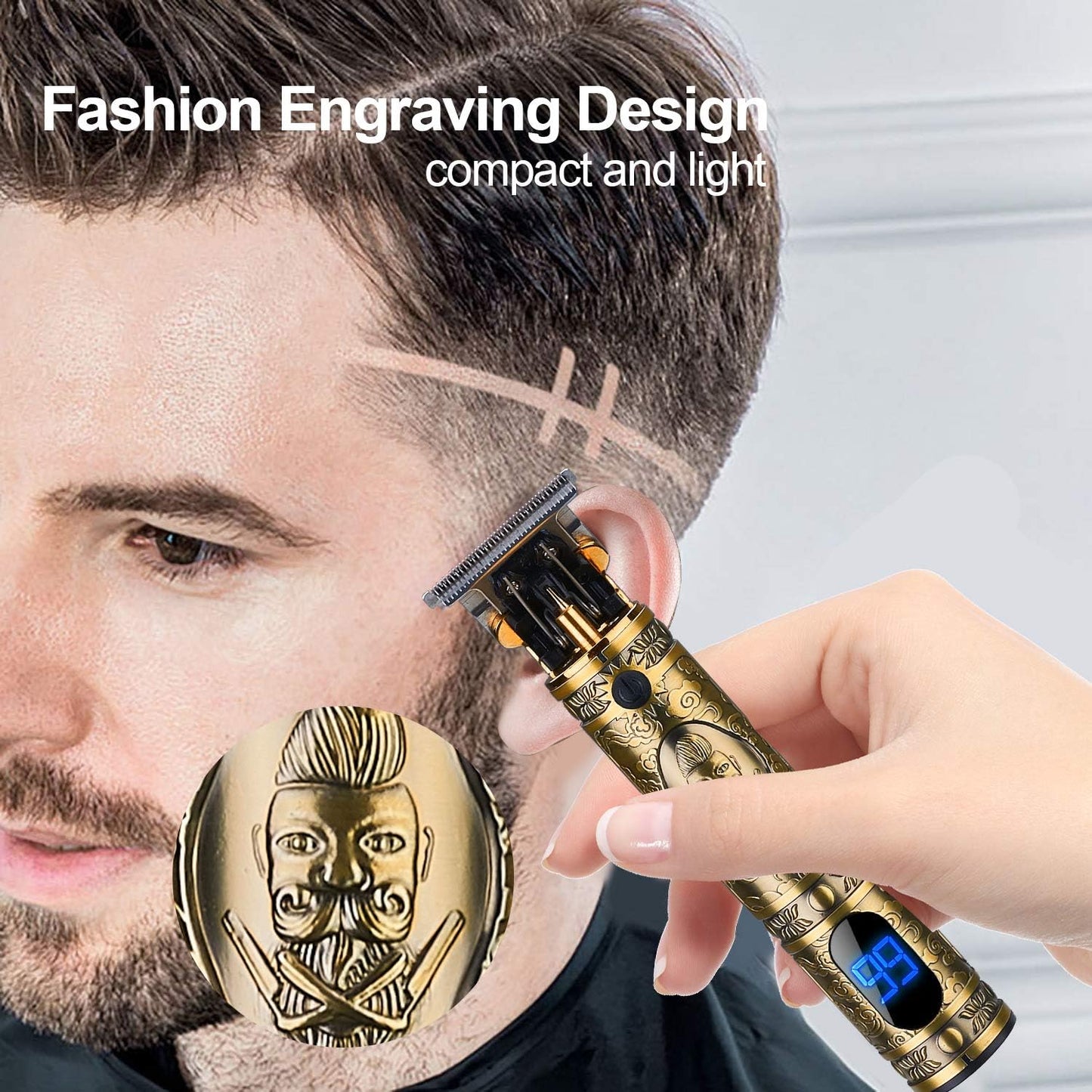 T9 Trimmer for Men Hair Zero Gapped Clipper Professional Cordless Haircut Electric USB Charging Beard Trimmer for Men Wireless Rechargeable Personal Hair Men Grooming Beard Liner, Gold