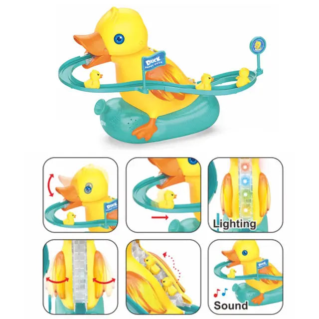 Mini duck climbing stairs toy roller electric track diy roller coaster toy color box plastic toys for kids unisex&nbsp;