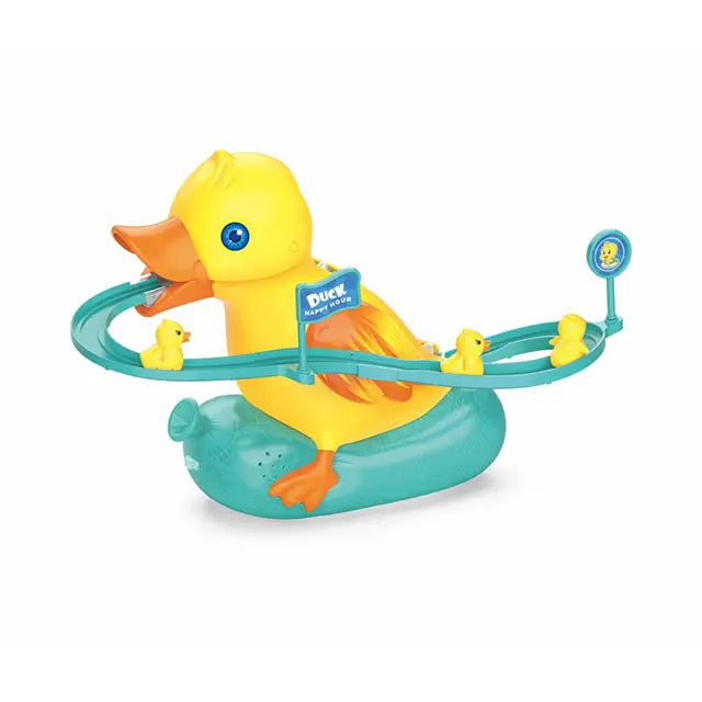 Mini duck climbing stairs toy roller electric track diy roller coaster toy color box plastic toys for kids unisex&nbsp;